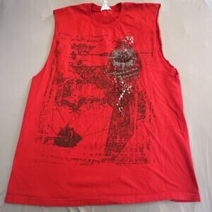 Vintage Treasure Island T Shirt Mens XL Red Sleeveless Compass Las Vegas Altered